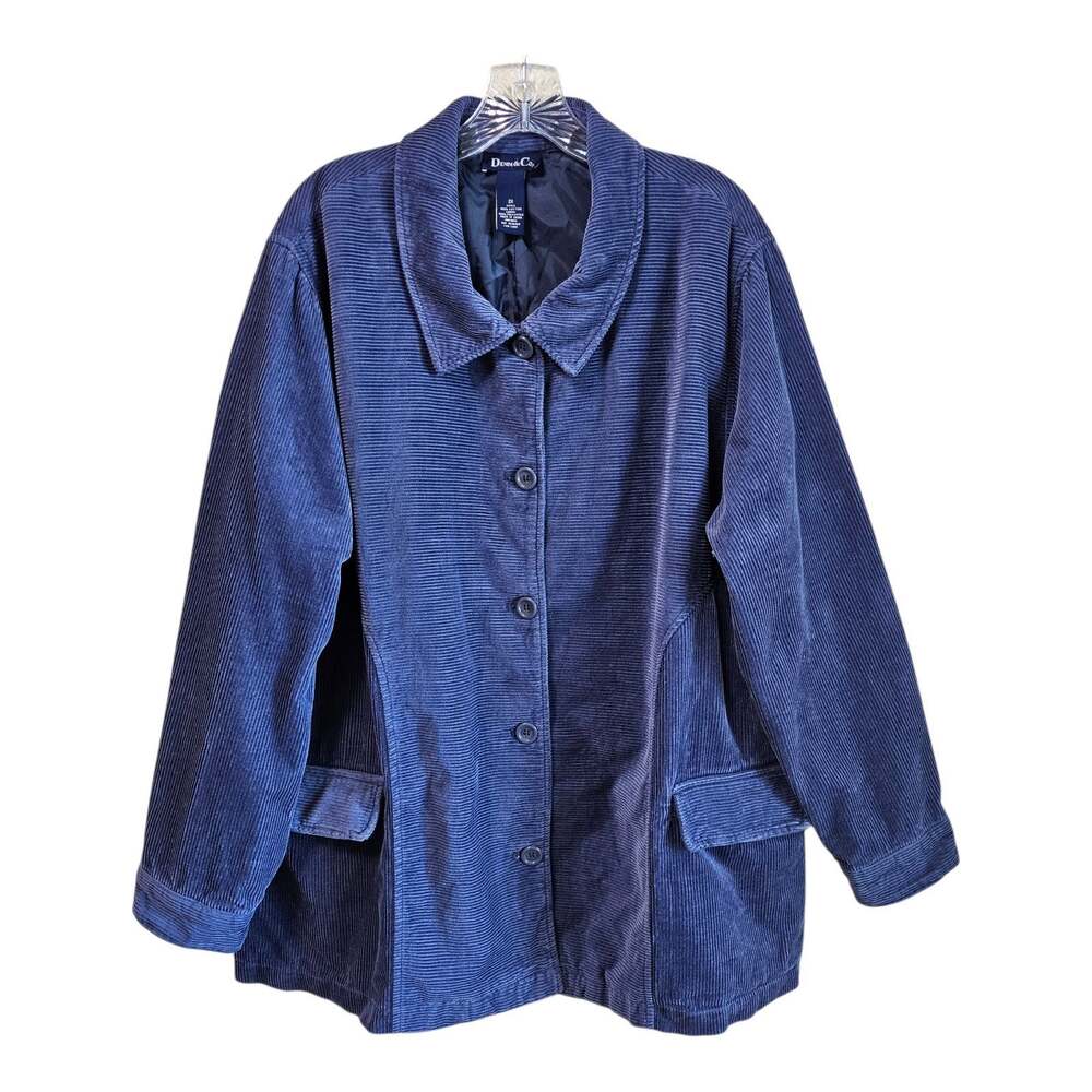 DENIM & CO Women's Plus 2X Corduroy Jacket Chore Coat Blue Button Up Bust 52"